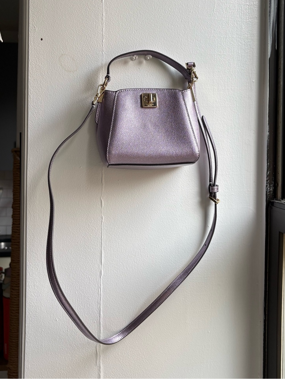 Kate Spade Phoebe Metallic Lavender Crossbody Mini Bag with Top Handle